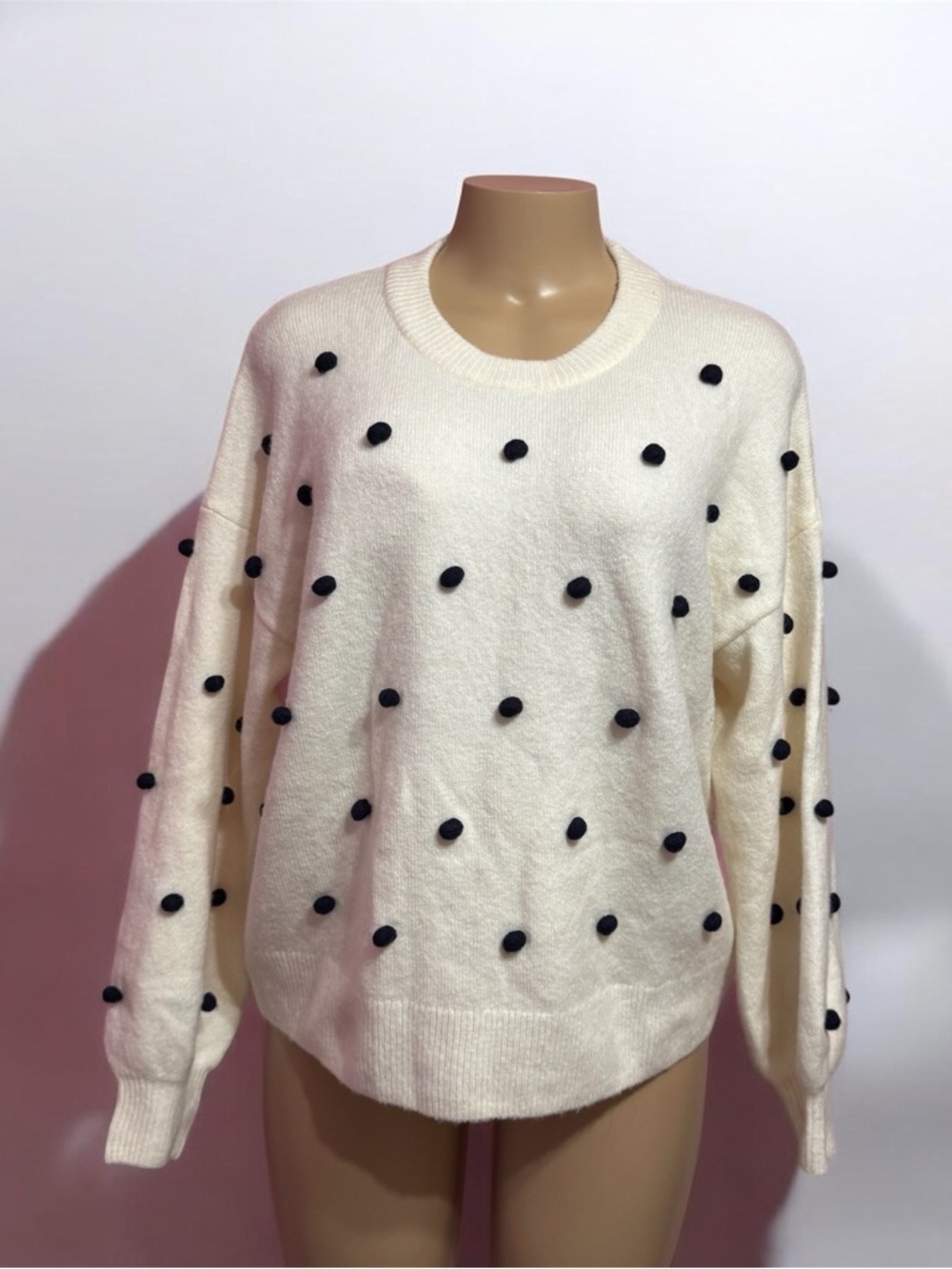Madewell White Sweater Blouse with 3D Black Dots — Size M